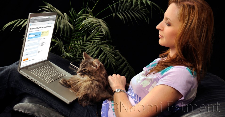 Beautiful Model with Norwegian Forest Cat