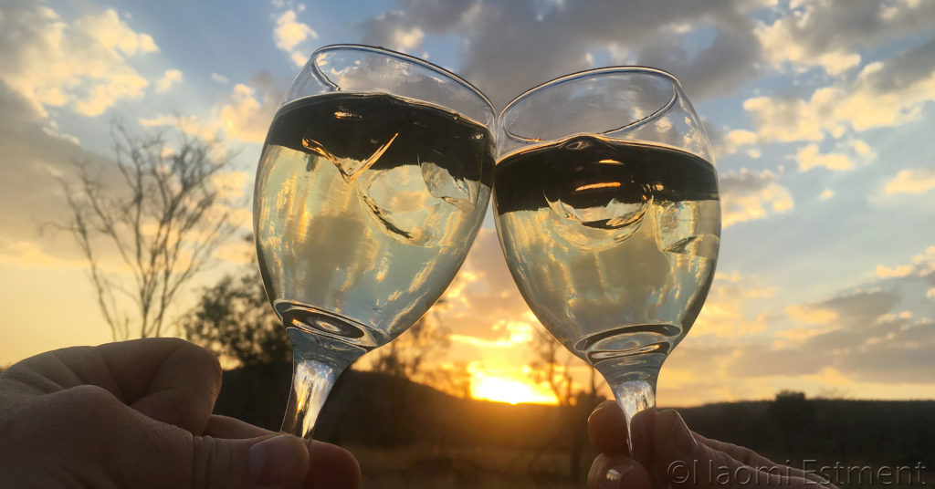 African Sunset with Glasses of Wine