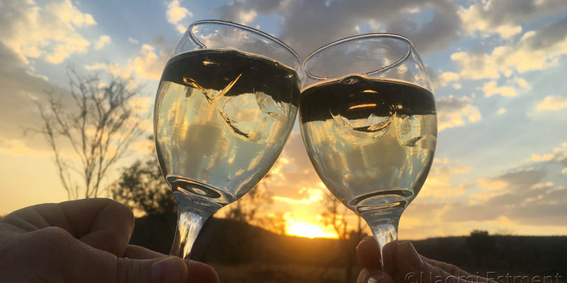 African Sunset with Glasses of Wine